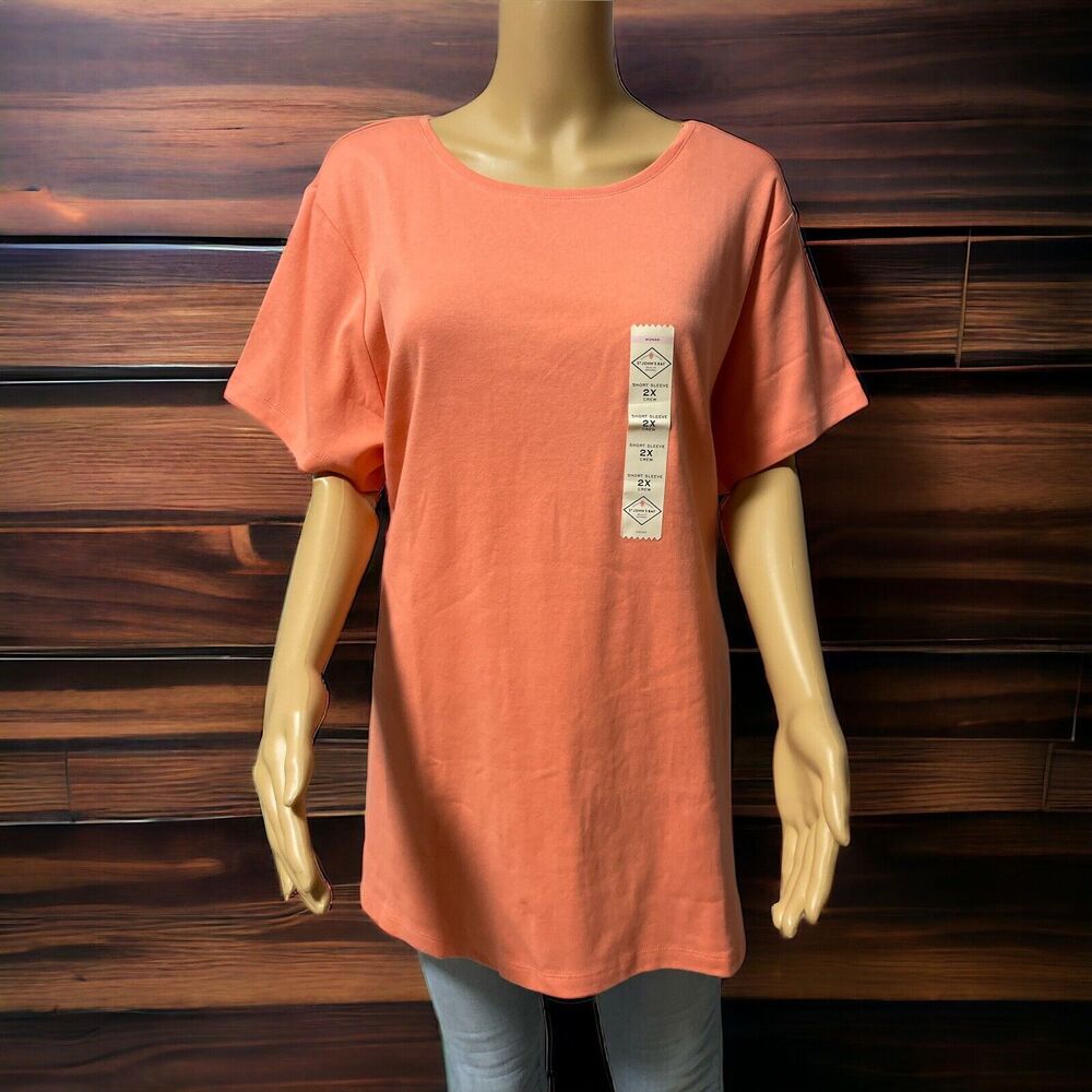 St John's Bay Knit Orange Woman Shirt Short sleeve SZ/ 2X